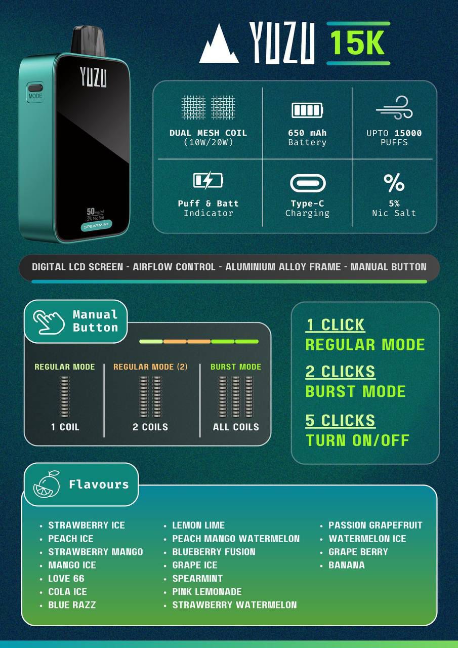 BUY 1 GET 1 FREE | Yuzu 15000 Puff 5% Disposable Vape India | Vape India - Vape India